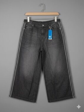 Adidas Women’s Black Wide-Leg Jeans with Side Stripes